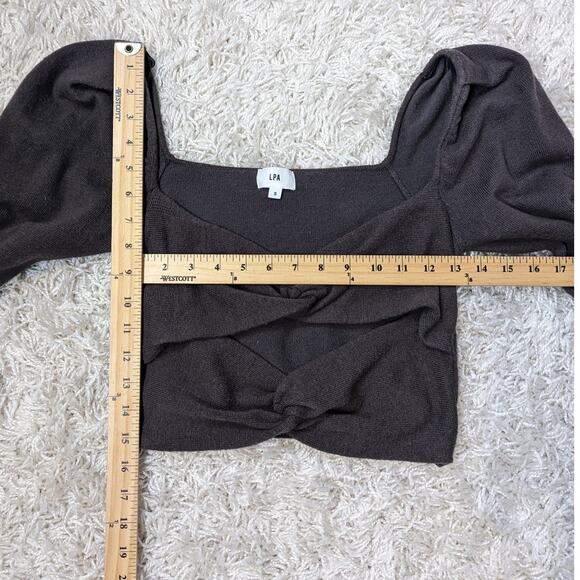 LPA Puff Sleeve Knotted Cropped Sweater Gray Size Small - Picture 9 of 16